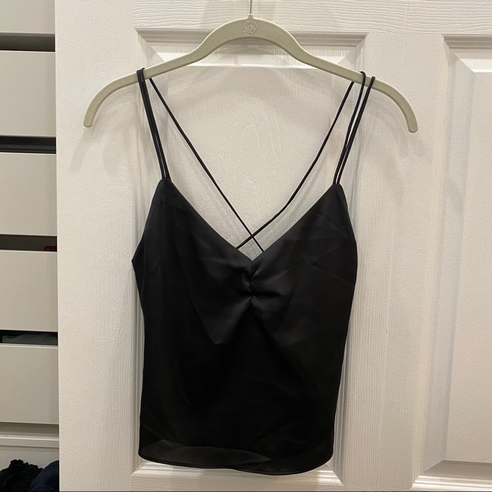 Black silk tie back top